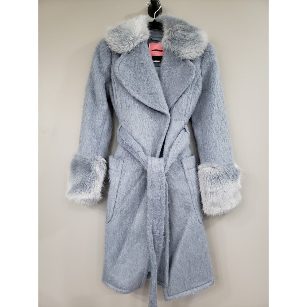 NEVER WORN 00 Kate Spade Faux Fur Baby Blue Penny Lane Coat Whimsical WONDERLUST